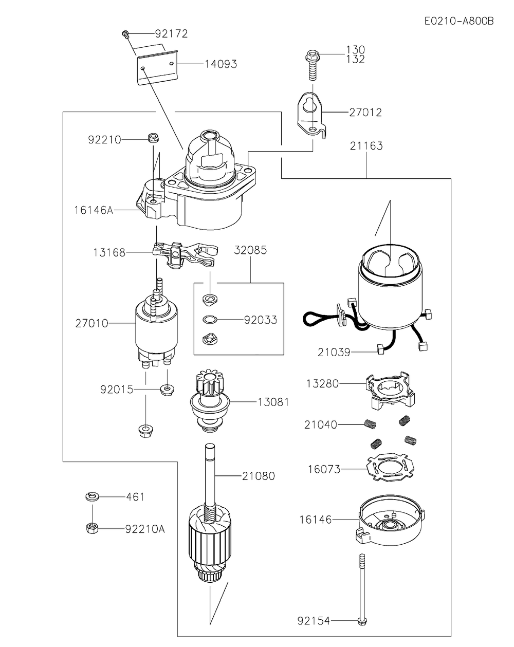 Starter Diagram and Parts List for FX801V-DS25  Cub Cadet Lawn Tractor